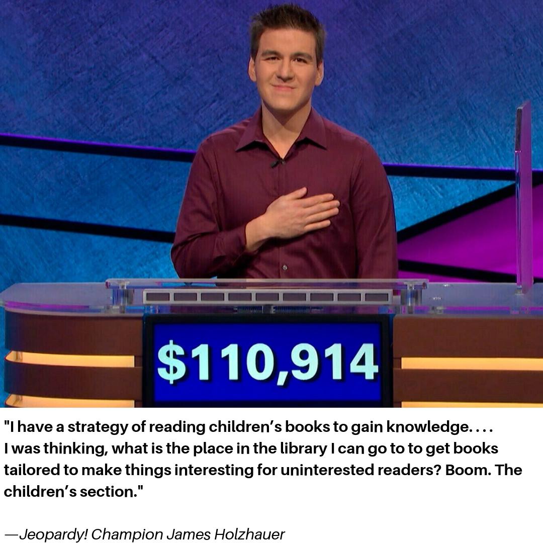 LEEandLOW's tweet photo. Children's books make you smart :) #JeopardyJames https://t.co/nkn8hTu8hU