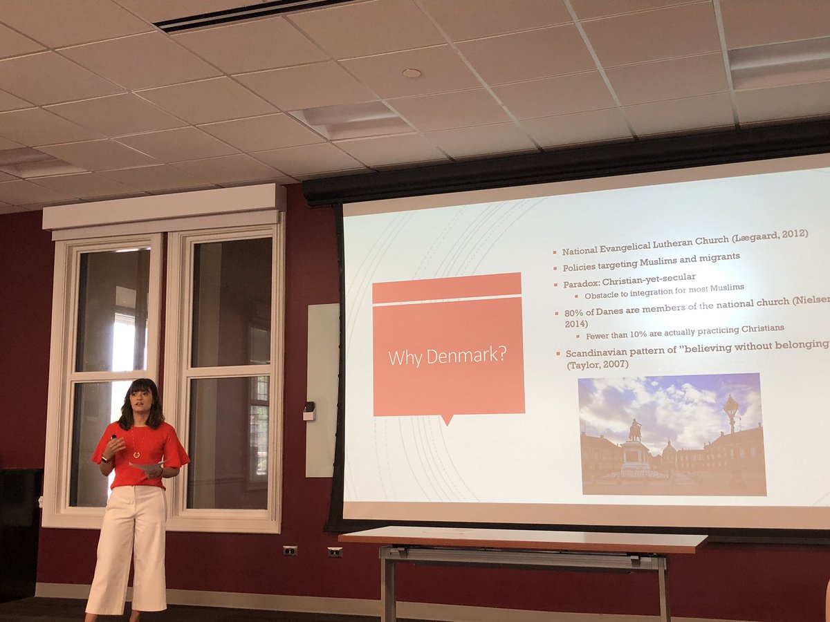 ElonMFS's tweet photo. Our second #MultifaithScholar presenting this morning at #ElonSURF is Sophie Zinn ‘19, who conducted long-form interviews with diverse individuals — Muslims, Christians, and non-religious Danes — during her semester of study abroad in #Cooenhagen at @StudyAbroadDIS. @ElonReligion https://t.co/dh86i4L0vr