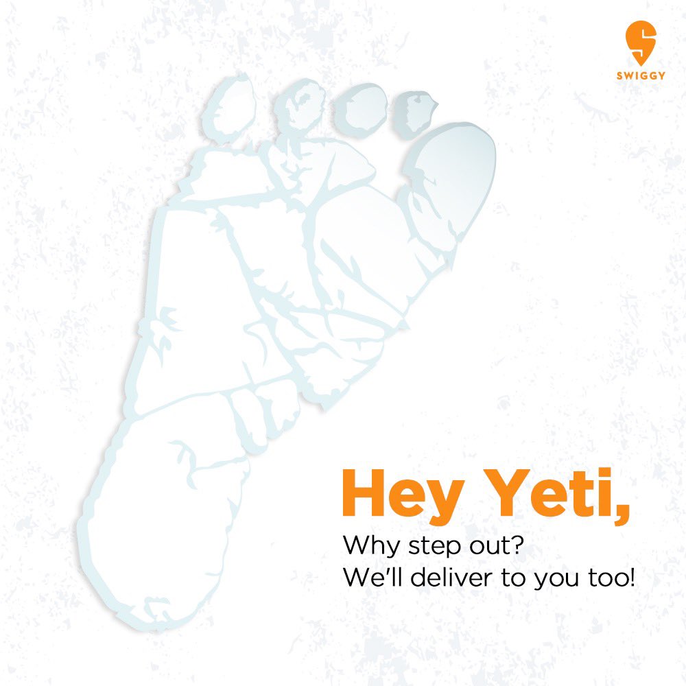 Swiggy's tweet photo. No matter how big the footprint is, Swiggy always to the rescue no matter how big its appYETIte #Yeti #Sighting. https://t.co/KByQsyLutC