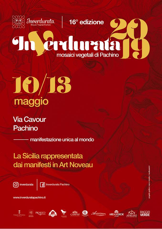 È tutto pronto per l'#Inverdurata2019! Vi aspettiamo dal 10 al 13 maggio, a Pachino, per sorprendervi con i mosaici vegetali ispirati alle locandine in art nouveau.
 Grazie e buona Inverdurata a tutti!