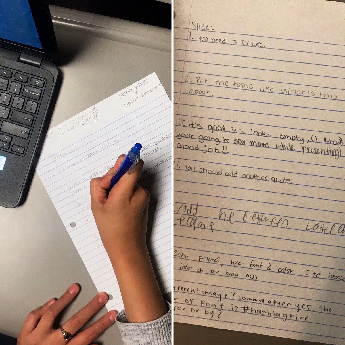 MsRachelKRose's tweet photo. 👫 #PEERFEEDBACK! Ss gave feedback on the progress of each other’s work today. Not only did each slideshow get a new set of eyes, but they also got to see nearly finished projects for last minute inspiration! 🙌  #AmericanRevolutionBookClub #HansAndFranz 💪❤️ #SBVanguard https://t.co/O9JRw34l2l