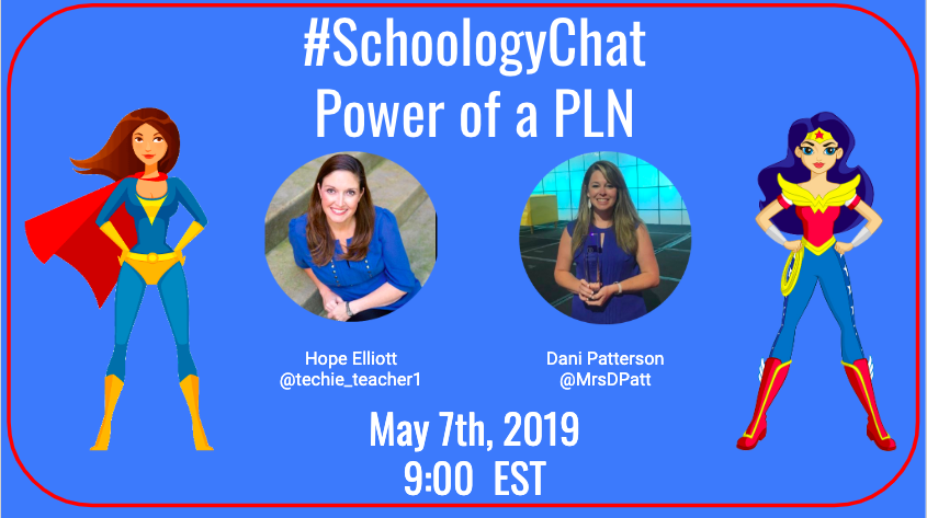 techie_teacher1's tweet photo. Don't forget! In 1 Week on Tuesday, May 7th #SchoologyChat Come find out how @MrsDPatt and I teamed up to digitally plan &amp; share resources for  PD for our districts through @Schoology  We are talking all things PLN!! Do you have a #DigitalBestie? RT and invite them to join! https://t.co/J7dHx96hRe