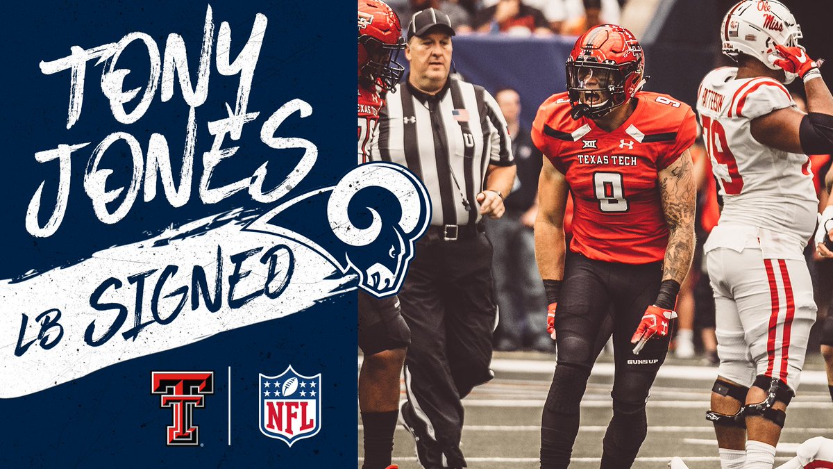TexasTechFB's tweet photo. 🔴SIGNED⚫️

The @RamsNFL reach an agreement with @_tonyjones9!

#WreckEm https://t.co/DdYQ31e2dC