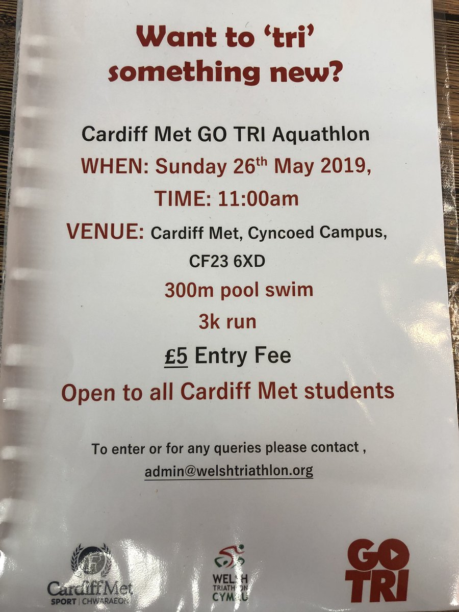 Cardiff Met ‘Go Tri’ Aquathlon. Please retweet <a href="/CardiffMetTri/">Cardiff Met Tri Club</a> <a href="/CardiffMetSwim/">Cardiff Met Swimming</a> <a href="/CMetSport/">Cardiff Met Sport</a> <a href="/mind4sportpsych/">Dr Karen Howells</a> <a href="/jdandav89/">Dan Davies</a> <a href="/DAVET0NGE/">Dave Tonge</a> <a href="/TeamThie/">James Thie</a>