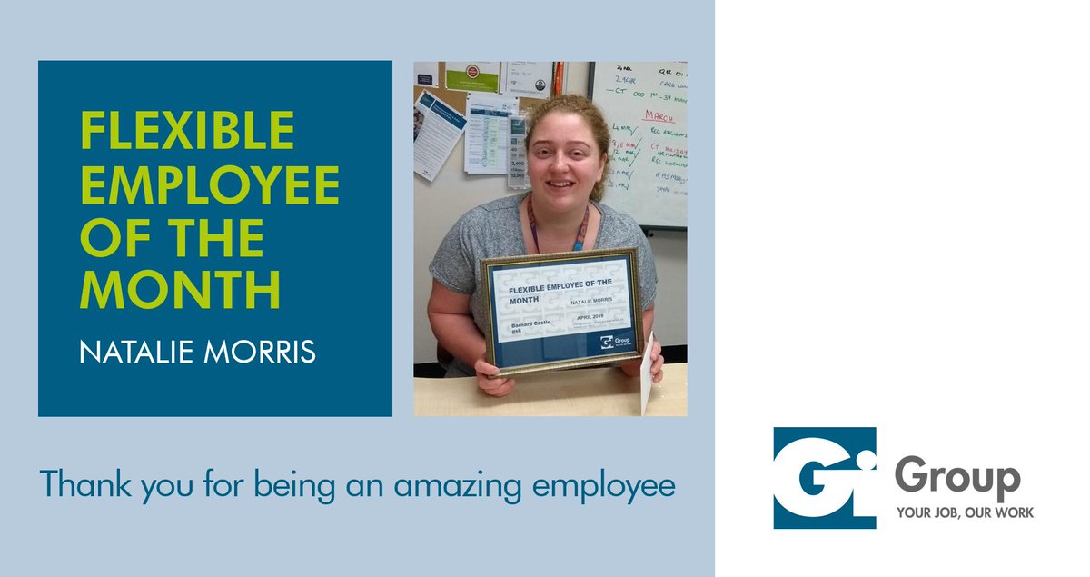 GiGroupUK's tweet photo. #Congrats to Natalie Morris, Employee of the Month for the Gi team at GSK Banard Castle
Natalie's willingness to take on extra responsibility this month has impressed her colleagues, who have described her work as instrumental to the team. Thanks for being such a #TopTemp! https://t.co/ilqnMr1vTk