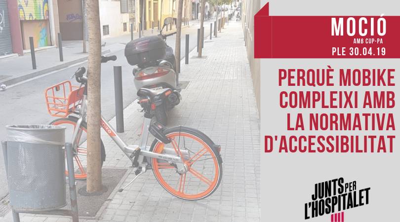 JuntsXLH's tweet photo. 👉Ho hem dit moltes vegades però ara també ho diu la Síndica de Greuges de #LHospitalet : #Mobike ha de complir amb la normativa d'accessibilitat. Presentem moció demanant que en 15 dies les bicicletes s'estacionin només als llocs autoritzats. @LhMobike @AssociacioSumem https://t.co/Rbr1LnDUTy