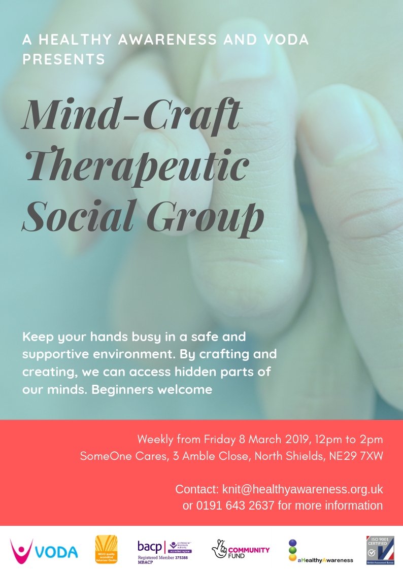 Our Mind Craft thearapeutic social group is every Friday 12pm to 2pm at <a href="/someonecaresorg/">SomeOne Cares</a> in #NorthShields. Beginners welcome, all materials provided. Booking info on leaftlet. #NorthTyneside #Crafting