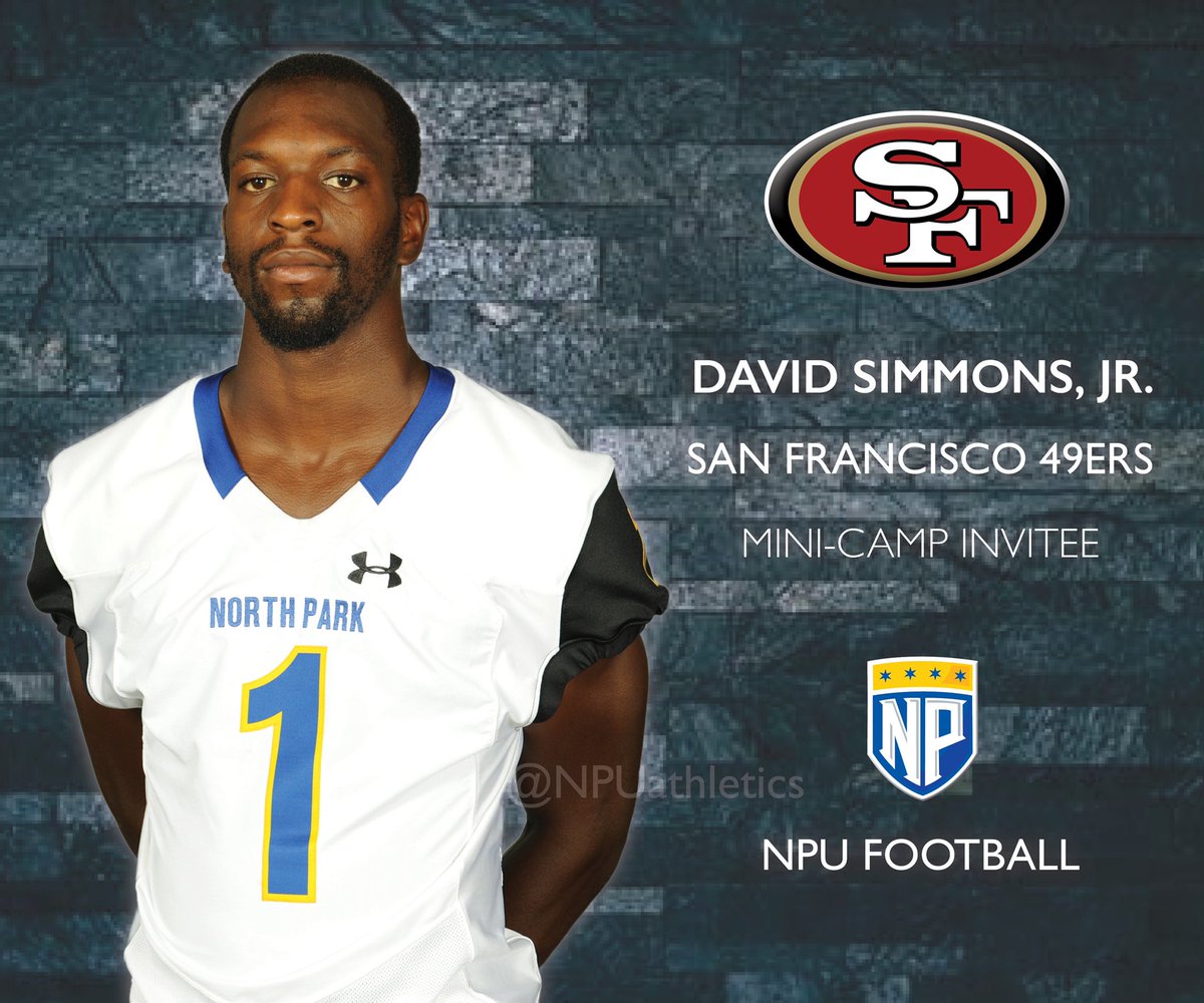 VikingsNPU's tweet photo. 🏈NFL INVITEE
:
Huge congrats  to senior defensive back David Simmons, Jr. on his invitation to attend the San Francisco 49ers Rookie Mini-Camp!
:
Simmons was a First Team All-CCIW selection this past season, leading the Vikings with an astounding six blocked kicks. https://t.co/dKIdxemVaw
