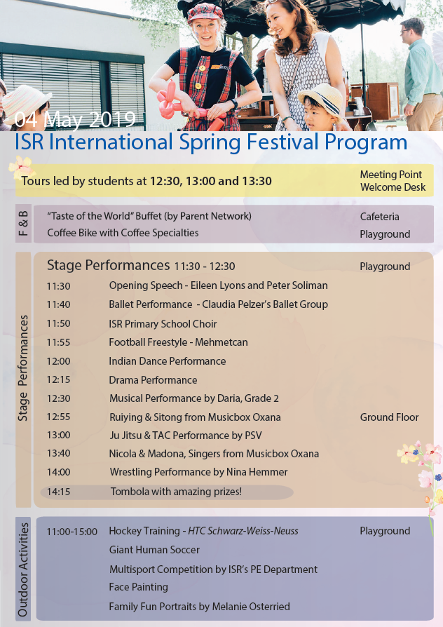 ISR_Neuss's tweet photo. Are you looking forward to our ISR International Spring Festival 2019 as much as we are? Here’s our exciting program for Saturday. Come and join the fun! 🌷🌞 https://t.co/APqlwR115Y