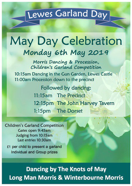 On Monday 6th we are dancing as guest of <a href="/KnotsofMay/">Knots of May</a> for Lewes Garland Day. 
<a href="/LewesCastle/">Lewes Castle & Museum and Anne of Cleves House</a> Gun Gardens @ 10h15, Procession @ 111h00 down the High Street to Cliffe, then dancing in Cliffe High Street @ 11h15, <a href="/JohnHarveyPub/">John Harvey Tavern</a> @ 12h15, The Dorset @ 13h15 Lewes