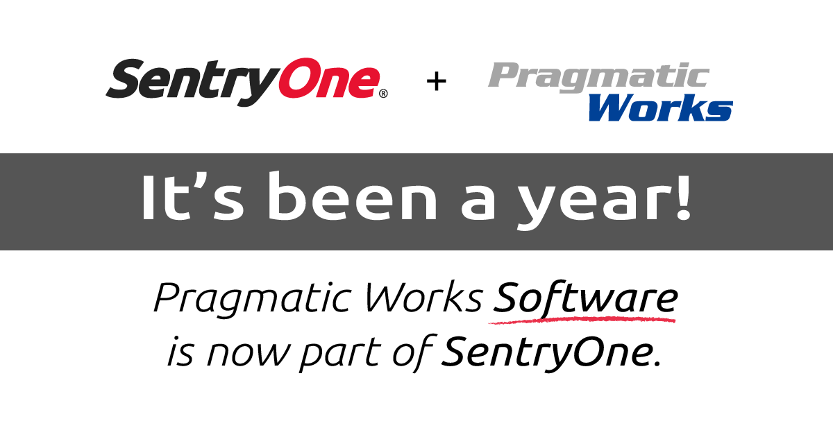 SentryOne's tweet photo. April 27th marked one year since #SentryOne acquired Pragmatic Works Software. Since then we've integrated our products into a comprehensive portfolio for customers to seamlessly build, test, document, and monitor #SQLServer, #AzureSQLDatabase, and the #Microsoft Data Platform. https://t.co/W2ccdjBX86