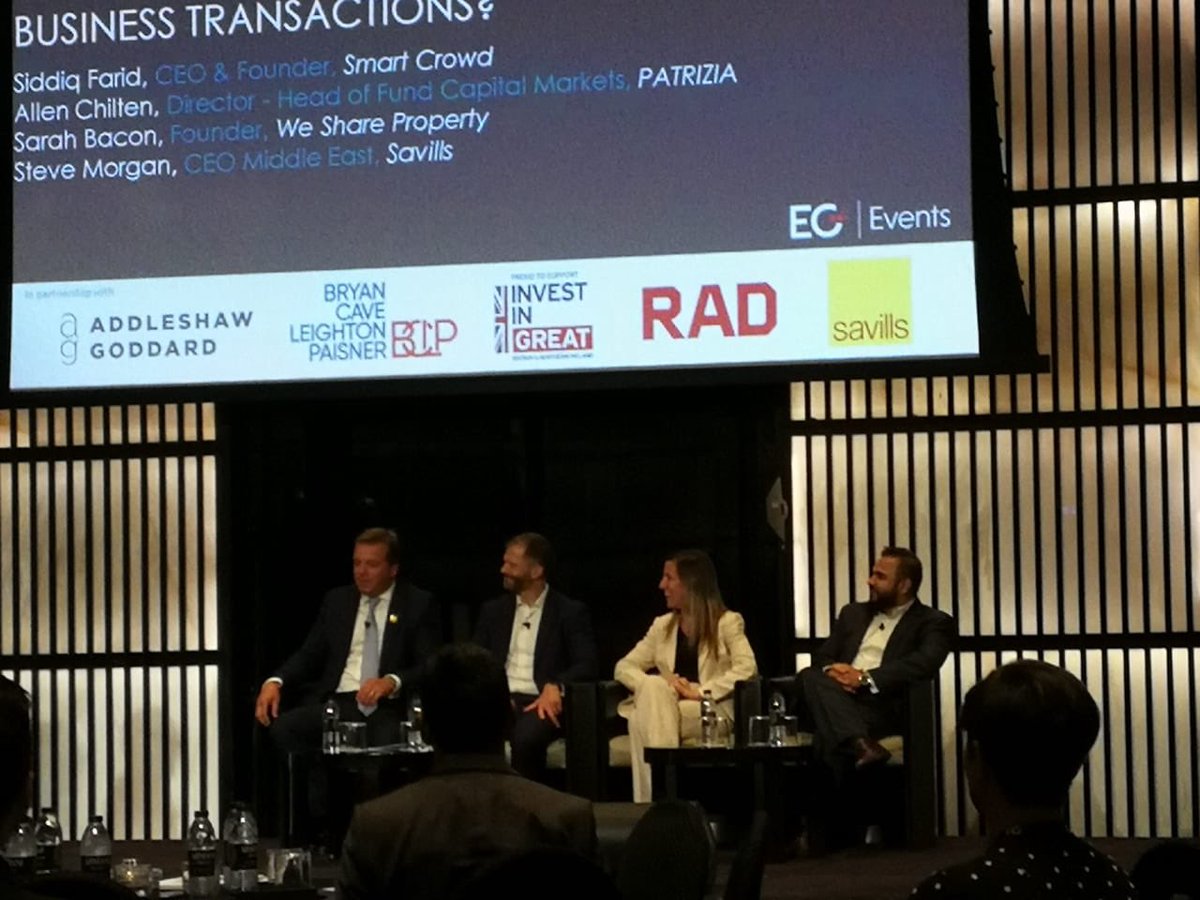 WeShareProperty's tweet photo. Great panel session today at the @estategazettes 2019 Middle East Real Estate Forum. Was really happy (not that we’re biased) to see #technology at the centre of so much of the day - whether to improve transparency, accessibility or deliver new business models https://t.co/8w2xqSgVwL
