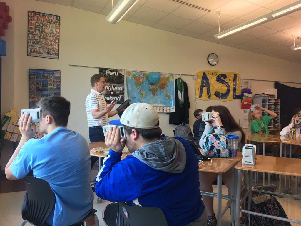 DougWickham's tweet photo. Mrs Ptak, Mrs Christle, and myself being tour guides of Google Expeditions for ASL students who were learning body systems for signing @BburgHSBruins #techsauce #techgagement @mcps_va @MCPSTechnology @BburgHSLibrary https://t.co/rDTR43o2WI