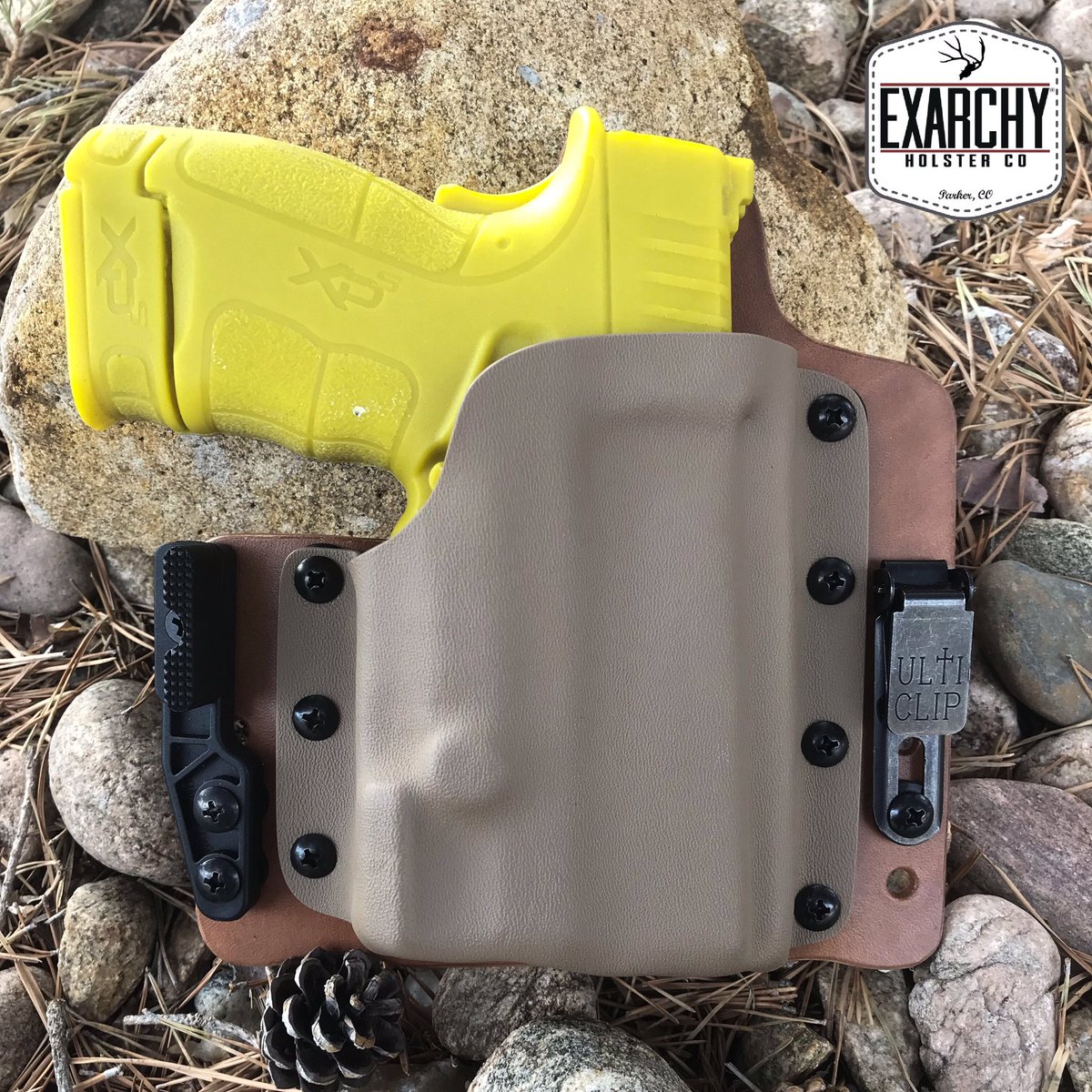 ExarchyHolsters's tweet photo. We do custom work, like this AIWB with adjustable cant, ride height, and retention. This one for the XDS Mod 2 with C5L featuring Instant On technology and UltiClip 2.2 Slim. 
#customholster #hybridholster #ccw #aiwb #iwb #ulticlip #viridian #c5l #concealedcarry #2a https://t.co/OjGWOD2PwP