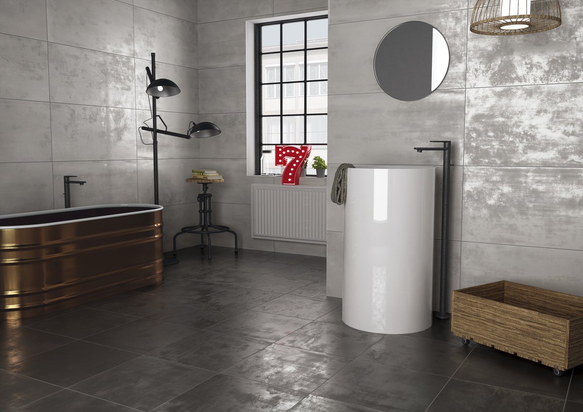 CeramicsOfItaly's tweet photo. #TileTuesday #ICFFpreview: #TuscaniaCeramiche is ready to shine at @ICFF! Inspired by the dramatic visual effects of metal interacting with light, Tuscania's Le Leghe #porcelaintiles adorn the floors and walls for an iridescent, industrial-chic design. #ItalianTile #NYCxDESIGN https://t.co/Fv6Elkjfn4