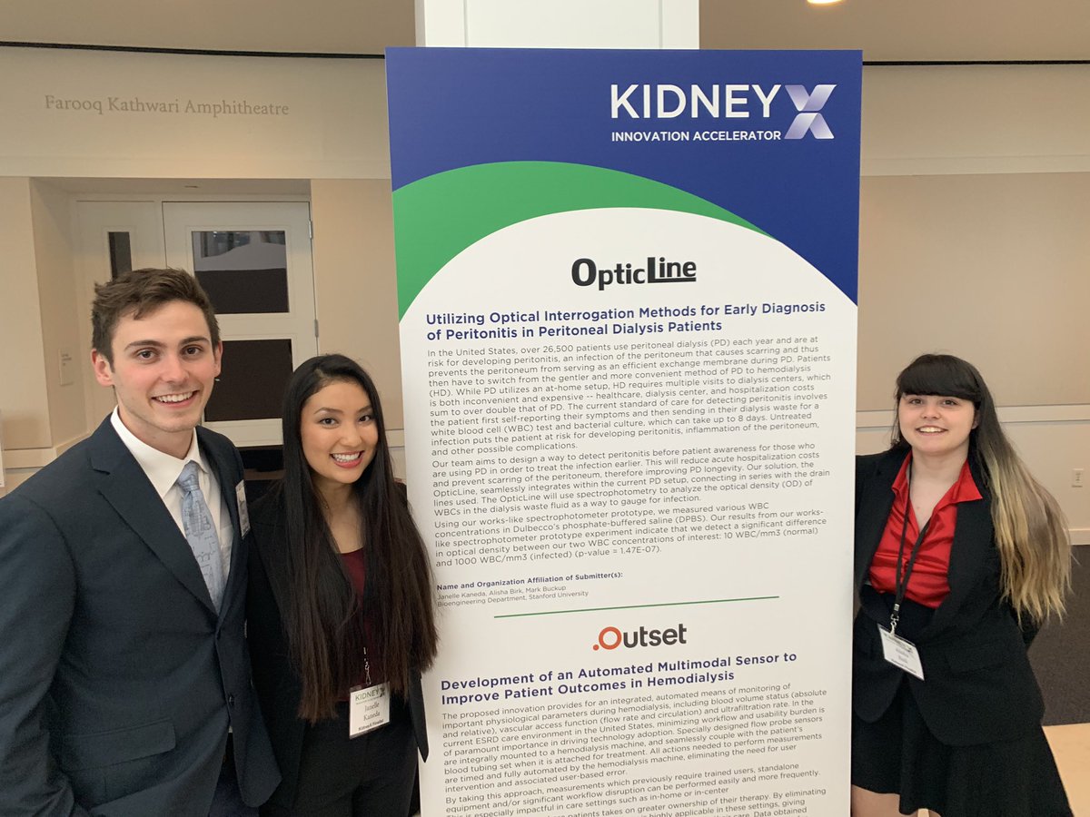 roachjl's tweet photo. One of the many great stories of @Kidney_X, Stanford undergrads who developed a novel method to detect peritonitis in PD patients. We are getting new people to think about kidney disease which leads to more innovation. @Abirk96 @StanfordBioE @StanfordMed https://t.co/M7OkPytsb9