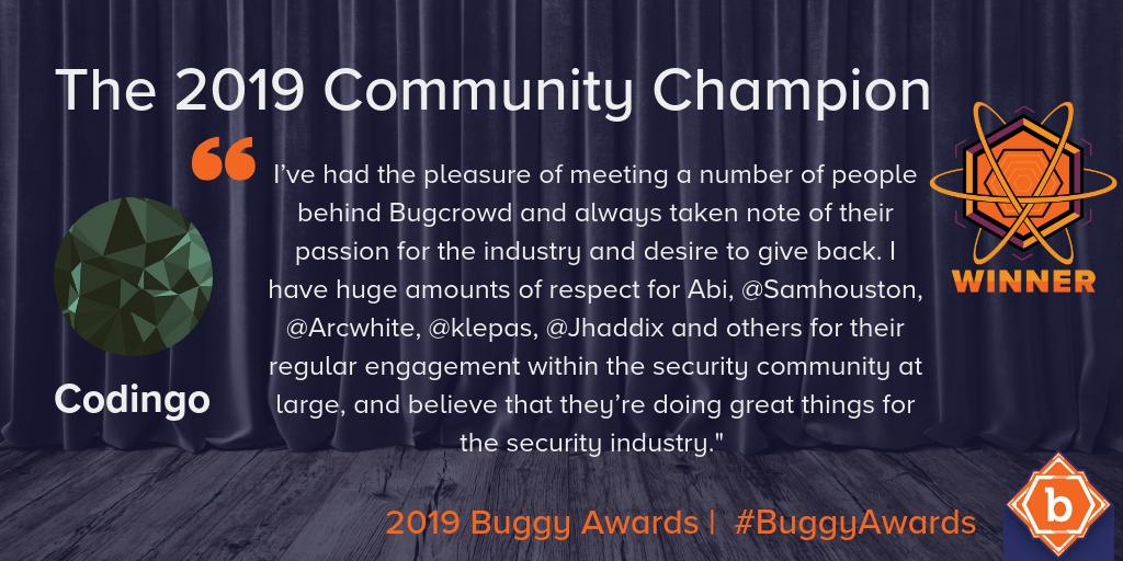 Congratulations on your Community Champion #BuggyAwards @codingo ...