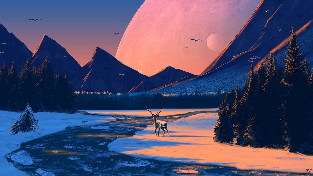 A very natural setting featuring a lone deer by a stream may be enough