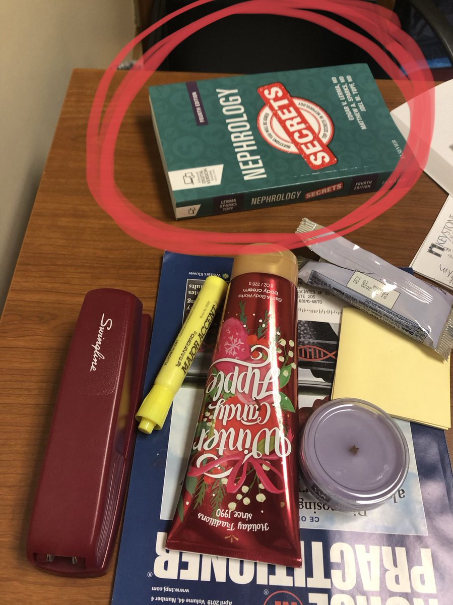 DerekSLarson's tweet photo. After looking inside our nurse practitioner’s office today, I now know why she is so smart! Figured that @kidney_boy, @Nephro_Sparks, and @edgarvlermamd had something to do with it. #nephrologysecrets https://t.co/Pgp0FpwAcD