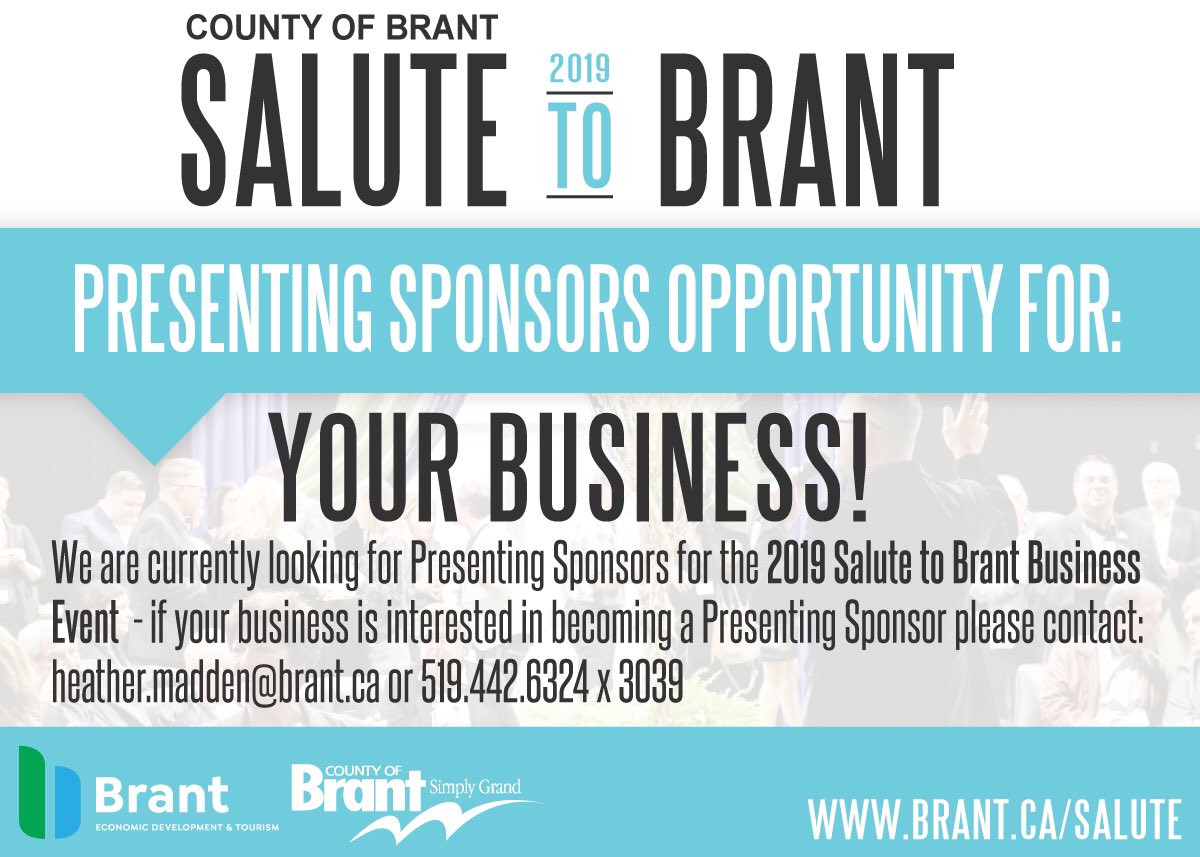 InvestinBrant's tweet photo. Sponsorship Opportunity for our annual Salute to Brant event taking place September 26, 2019!

Deadline to submit is May 31, 2019

#SalutetoBrant2019 https://t.co/ImlXiLeQnC