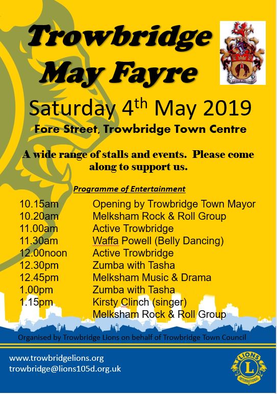 Trowbridge May Fayre <a href="/TrowbridgeLions/">Trowbridge Lions</a>  #MayDay . Come along and enjoy the fun!