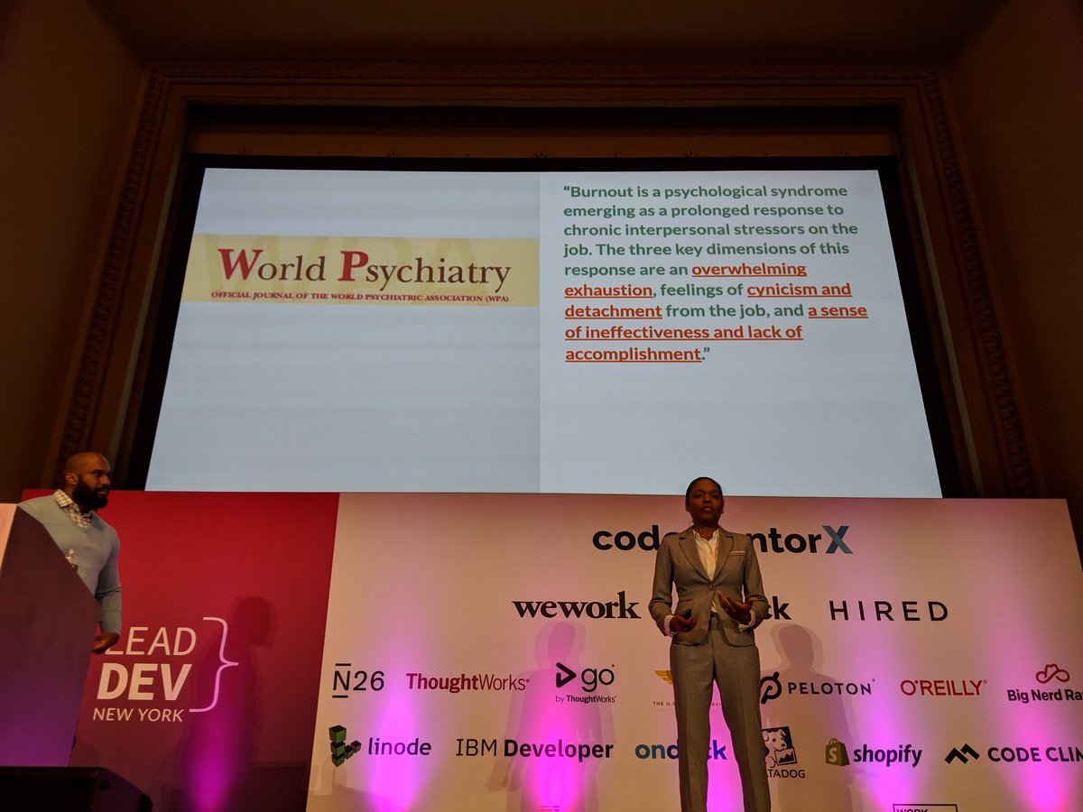 Overwhelming exhaustion, cynicism and detachment, sense of ineffectiveness and lack of accomplishment