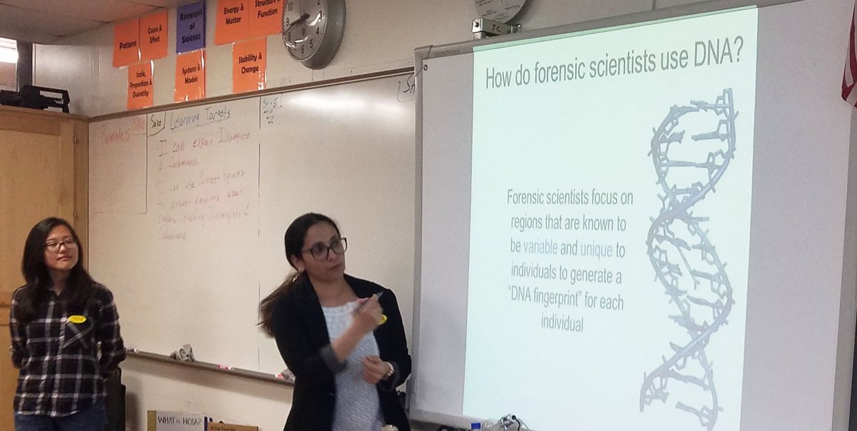 sriram_lab's tweet photo. Our lab members @caro_chung @awanti_sp and @scott_campit celebrated #DNADay19 at Dearborn High School. Students discussed applications of DNA in forensics, isolated DNA from saliva & solved the mystery of their missing mascot via DNA fingerprinting! Such a fun event @MIDNADay :) https://t.co/9yjKxt0zbq