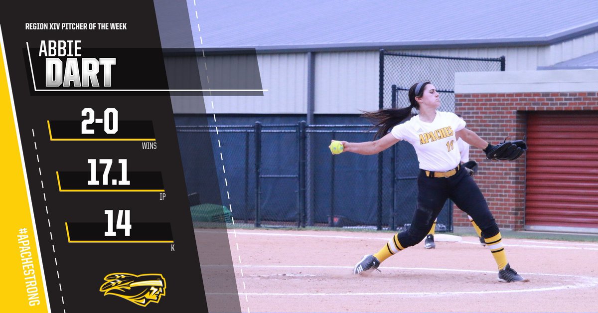 ApacheAthletics's tweet image. Congratulations to Abby Dart, Sophomore from Garden City, KS, for receiving Region XIV Pitcher of the Week! 

#ApacheStrong