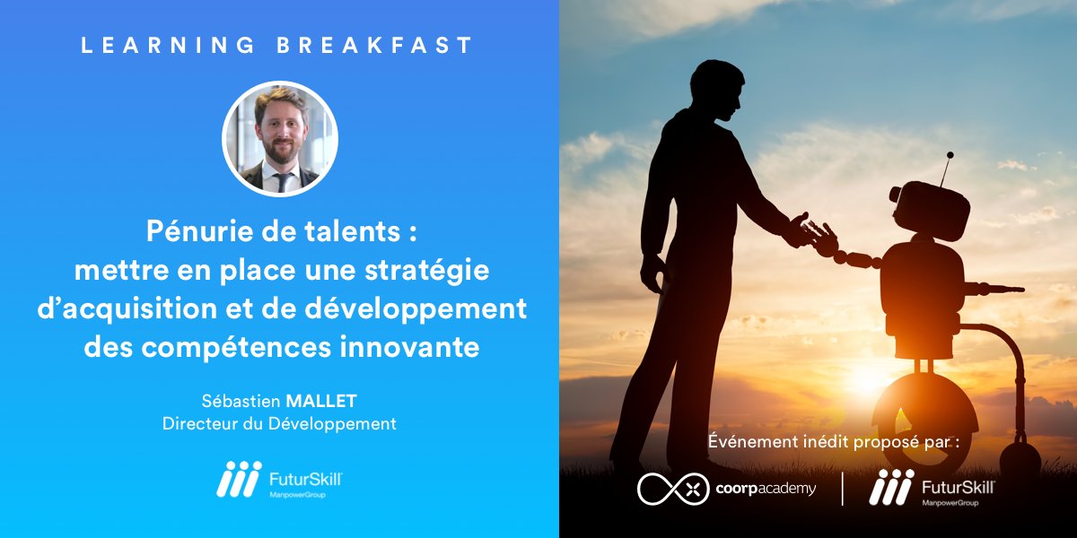 coorpacademy's tweet image. Sébastien Mallet, Directeur du Développement chez @FuturSkill vous présentera comment mettre en place une stratégie de développement des compétences innovante face à la pénurie mondiale de talents lors de notre #LearningBreakfast du 23 mai. Inscriptions : bit.ly/2VRXZaT