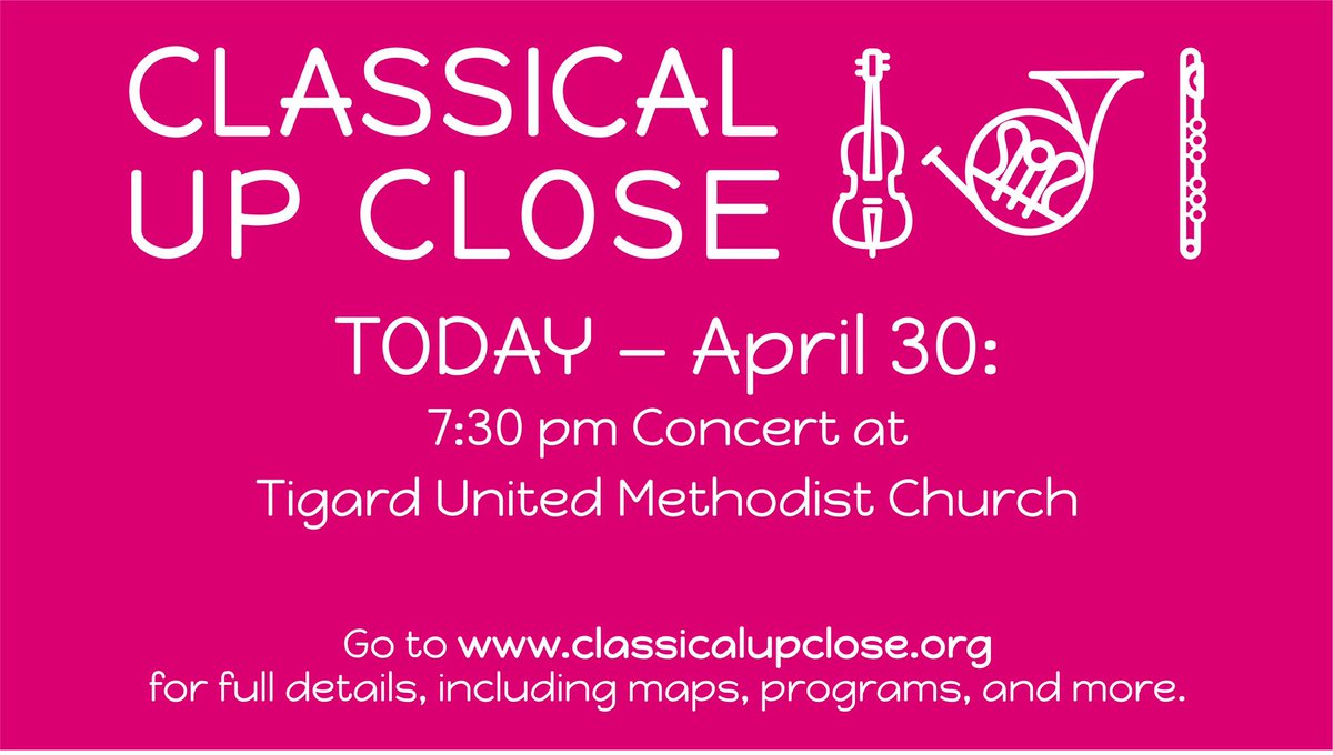 upclosepdx's tweet photo. Tonight’s free concert is in the Southwest of the metro area at Tigard United Methodist Church off 99W. On the program are works by Telemann, Martinu, Shaw and Saint-Saëns. You don’t want to miss this. Details: https://t.co/FvEQdBLLHn  #classicalupclose #upclosepdx #osomusicians https://t.co/3iGTGTI2VX