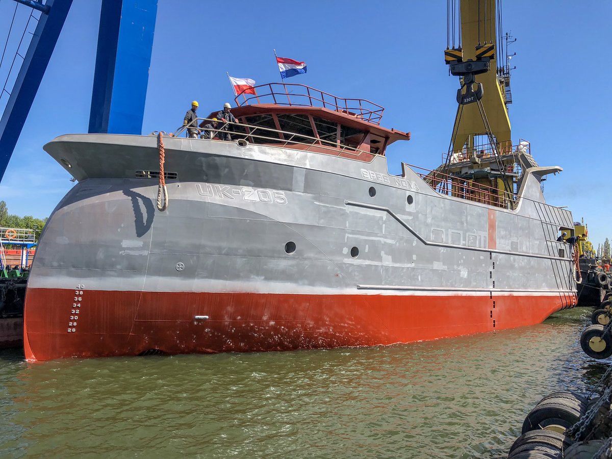 Successful launch of ‘Spes Nova’: a major step further towards a sustainable future. #maaskant #maaskantshipyardsstellendam #spesnova #sustainable #innovative #vessel #ekofish #vripack #future #UK205