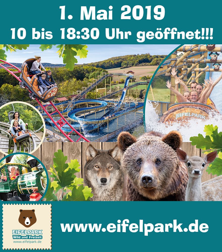 Der Eifelpark ist am 1. Mai 2019 ✅ von 10 bis 18:30 Uhr mit allen Attraktionen geöffnet‼️ Alle Infos: eifelpark.de Wir freuen uns auf Euch!
#deinperfektertag #ausflug1mai #1maigeöffnet
