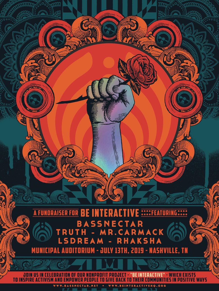 #BeInteractive
July 13th, 2019
<a href="/NMAuditorium/">Municipal Auditorium</a>
Nashville, TN

A night of music in celebration of our nonprofit project “@BeInteractiveHQ” - dedicated to promoting engagement + community activism to raise awareness + rally each other to make a difference: bassnectar.net/2019/04/be-int…
