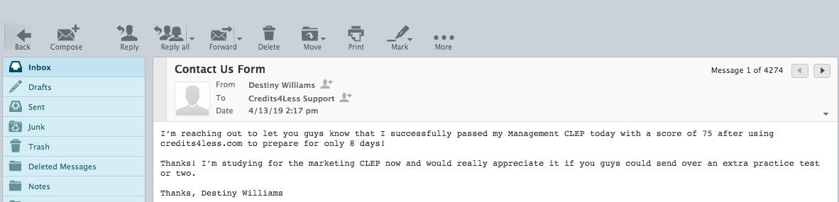 Creditsforless's tweet image. Wow! Big congratulations to Destiny on passing her Management #CLEP exam 😃🔥