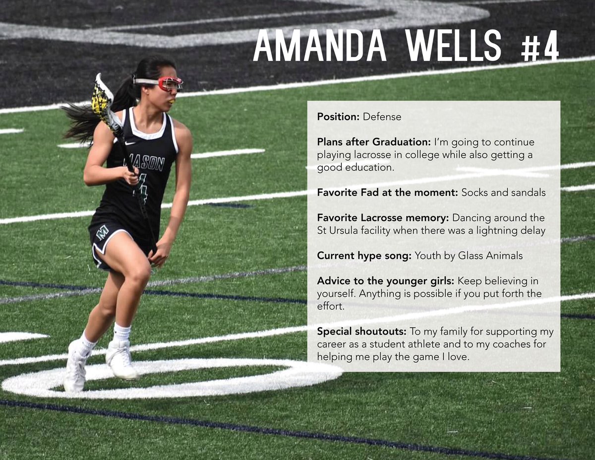 Our #SeniorSpotlight today is Amanda! An incredibly infectious positive attitude and some mean skills to go with it! Her versatility both on and off the field makes us incredibly excited to see what the future holds for her!