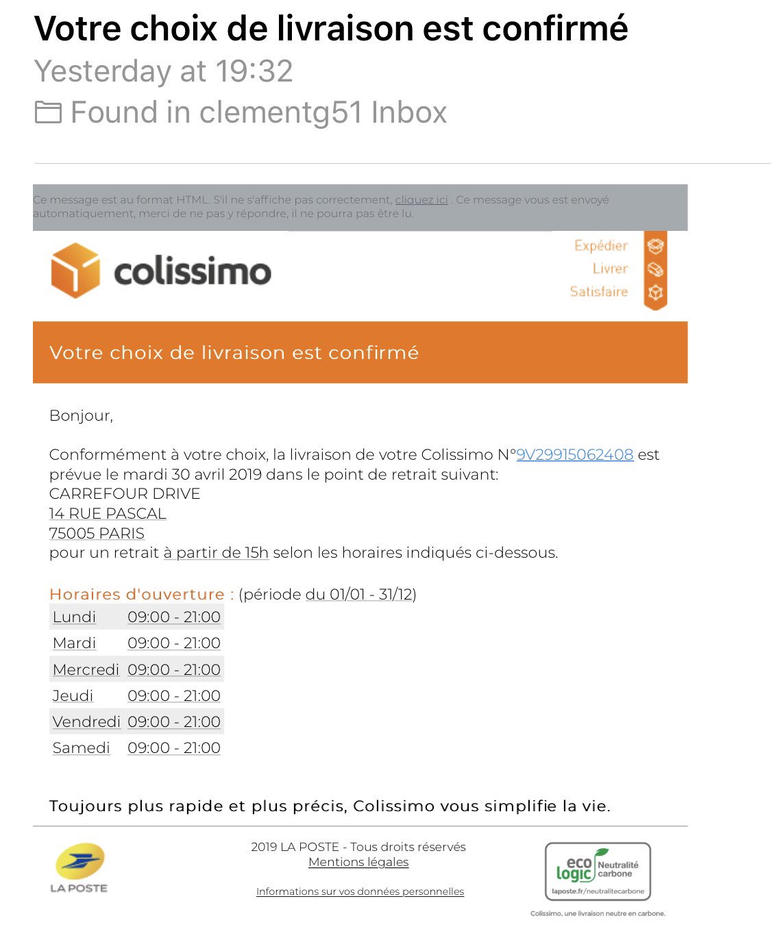 13++ La poste livraison horaire