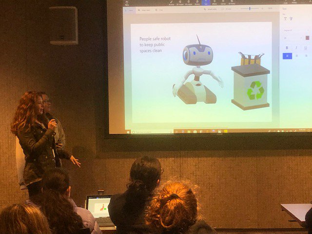Nine upper school girls spent last Friday presenting robots they designed at #DigiGirlz, an all-day event at Microsoft. During their presentations they explained how their robots would solve problems and make the world a better place.