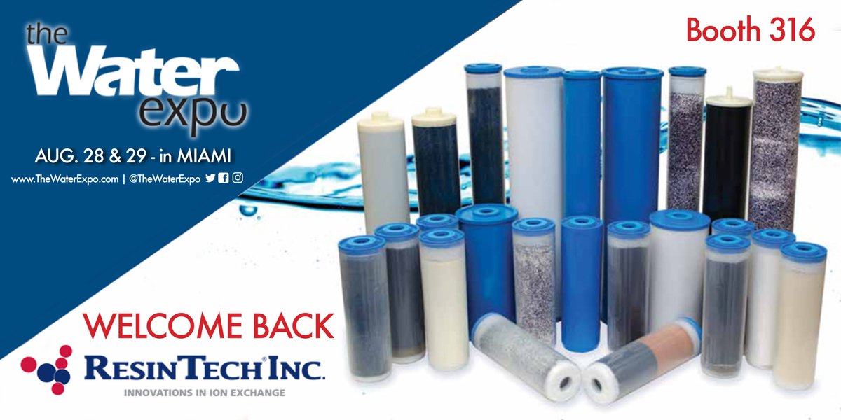 WaterQualityPAV's tweet photo. Welcome back @ResinTech to @TheWaterExpo 8th edition on Aug 28 & 29. Find them at the WQ & Filtration Pavilion in Booth 316. Early bird specials for registration expire may 15. Register at https://t.co/nW0xNDnvmd
.
.
#waterexpo #waterquality #water #resintech #purification #agua https://t.co/a4rsU1ruvN
