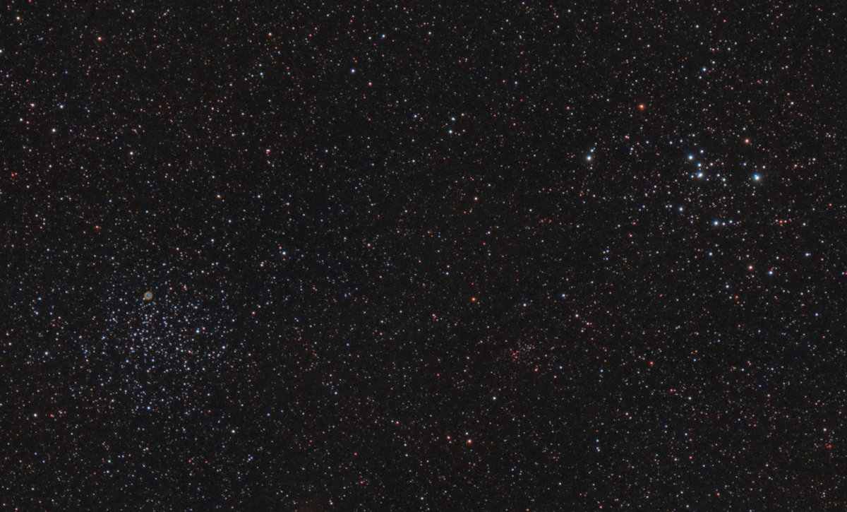 MR_IR_AP's tweet photo. Open cluster M46, M47 and planetary nebula NGC 2438. A sharp-eyed can see another very small planetary nebula PK 231+ 4.1 north of M46 #deepsky #Astrophotography #astrophoto2019 #puppis #constellation #swed80 #canon #450d #heq5pro https://t.co/m1Feb3kznQ