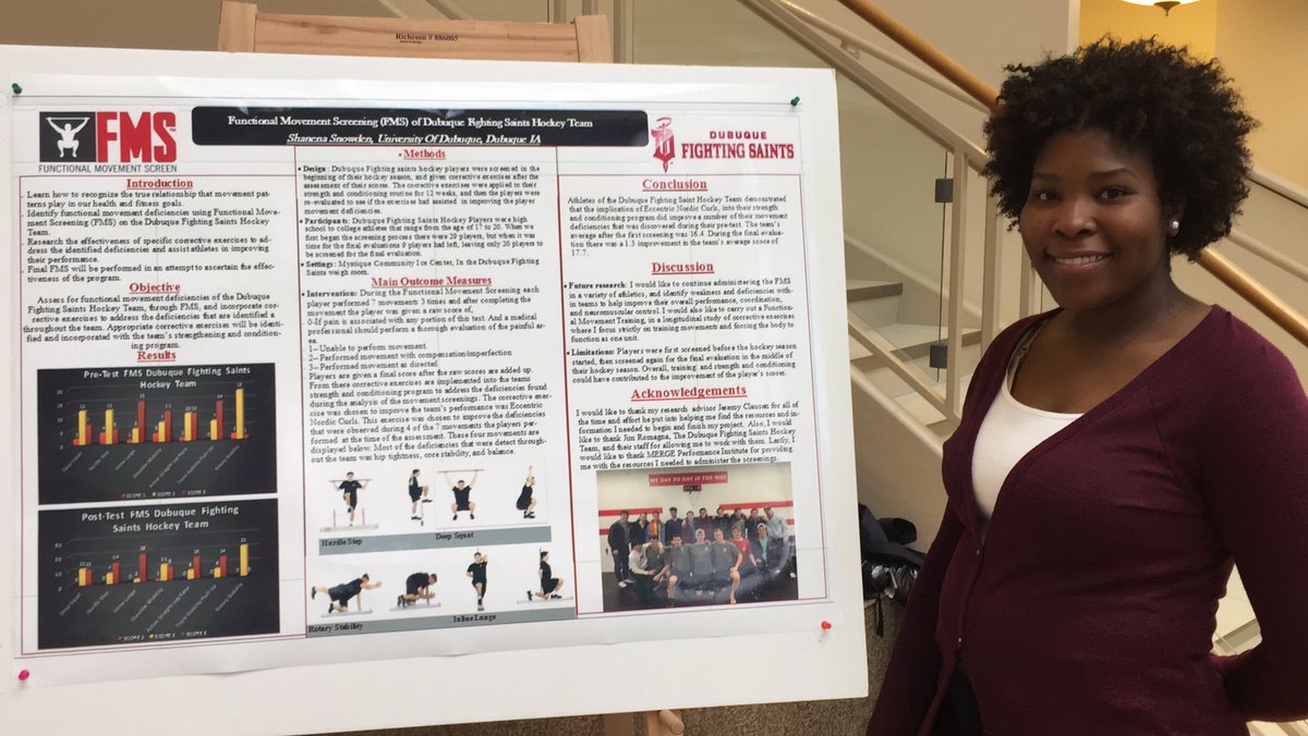 myerslibrary's tweet photo. Functional Movement Screening (FMS) of Dubuque Fighting Saints Hockey Team by Shanena Snowden #chlapaty #UDSpringApex2019 https://t.co/SLXTyKAagh