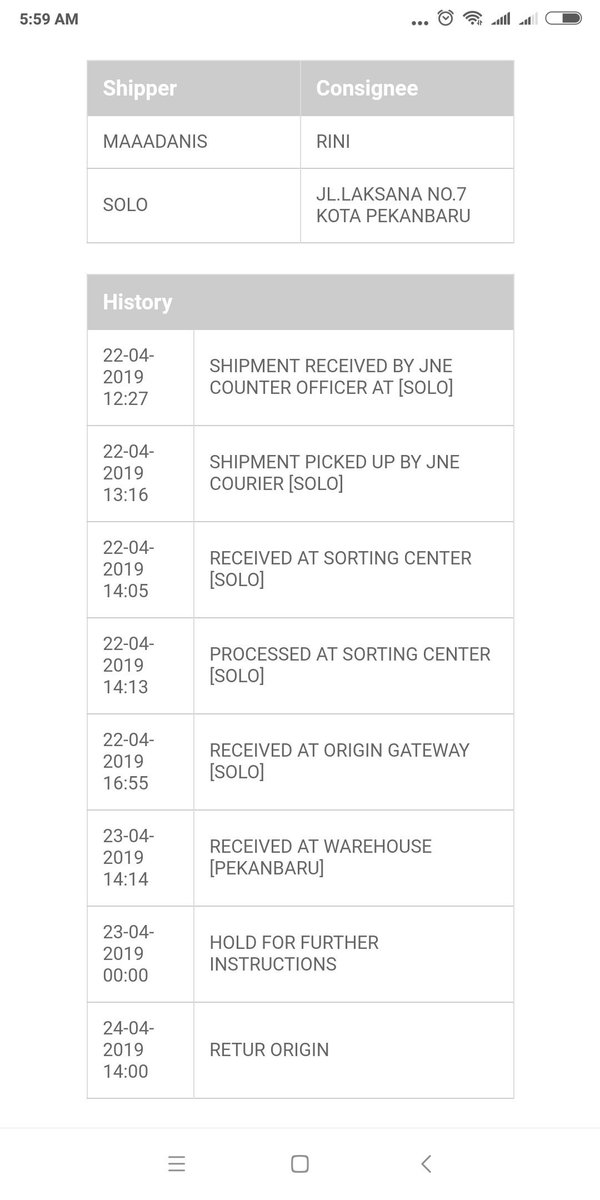 RiniSamar's tweet photo. @ShopeeCare min psnan sy 19042119219NDJM di retur jne ke agen pengirim tp di trackingan shopee malah msh dikota sy. Sy udah tanya sendiri ke jnenya, udh datengin warehouse setempat. Seller jd gk mau proses pengembalian krn trackingan shopee ngaco. Tlg dong diupdate trackingannya https://t.co/TfmefMZjb6