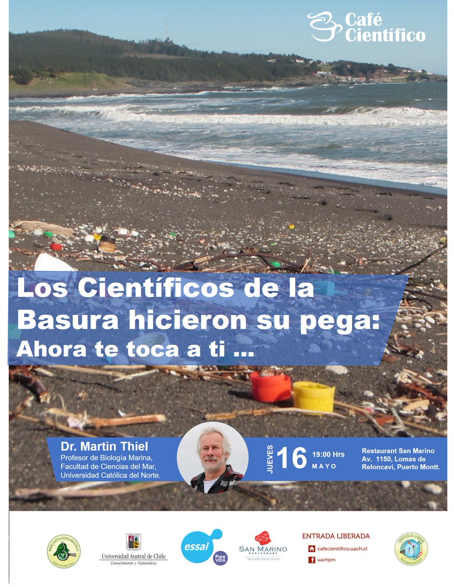 ciencia_chile's tweet photo. En Puerto Montt se presentará la Charla: “Los Científicos de la Basura hicieron su pega: Ahora te toca a ti”. El evento se realizará el jueves 16 de mayo a las 19:00 horas, en Restaurant San Marino, Bellavista 1150, frente a Clínica Universitaria https://t.co/pYjiHJneHZ