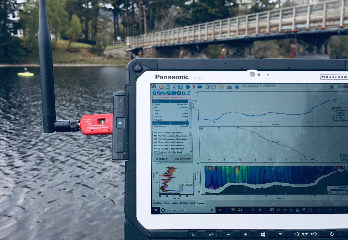 Nick_Everard's tweet photo. Day 2 and a strangely greenotone SEPA crew help ensure a successful #ARCLite test on Loch Insh and the Spey with no rescues required... ADCP and water quality sonde working well. https://t.co/pRsyweZ1nc