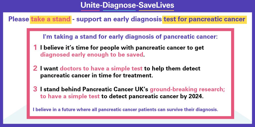 We listened to our supporters. This is our new campaign - #UniteDiagnoseSaveLives. We're going to help create a simple test to diagnose #PancreaticCancer early enough to save lives. Join us on this journey. Take a Stand Today &gt;&gt; unitediagnosesavelives.org.uk