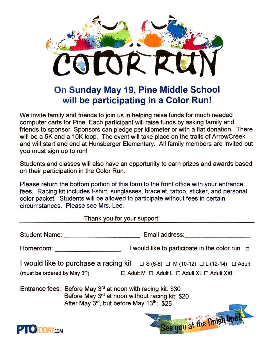 Join us and get DIRTY!!! All members of the community are invited to run 🏃‍♀️ and play in some color for Pine MIddle School. Bring the kids and enjoy a fun few hours with us. Taco stand and fuel station 🤗 Let us know by May 13th #powder