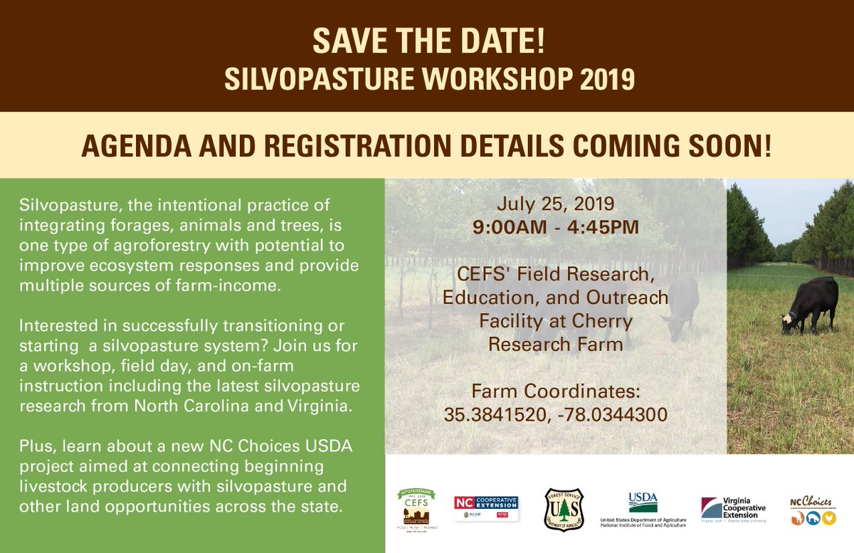 SAVE-THE-DATE and join us, July 25, 2019, to learn about our results and experience with SILVOPASTURES in North Carolina and Virginia <a href="/NAFANews/">NatlAlfalfa&Forage</a> <a href="/ProForage/">Progressive Forage</a> <a href="/NCExtension/">NC State Extension</a> <a href="/NCDairy/">NC Dairy Advantage</a> <a href="/NCCattle/">NC Cattlemen's Assoc</a> <a href="/NCStateCALS/">NC State College of Agriculture and Life Sciences</a> <a href="/NRCS_NC/">NRCS-North Carolina</a> <a href="/SAREProgram/">SARE Program</a> <a href="/ncsare/">NC SARE</a>