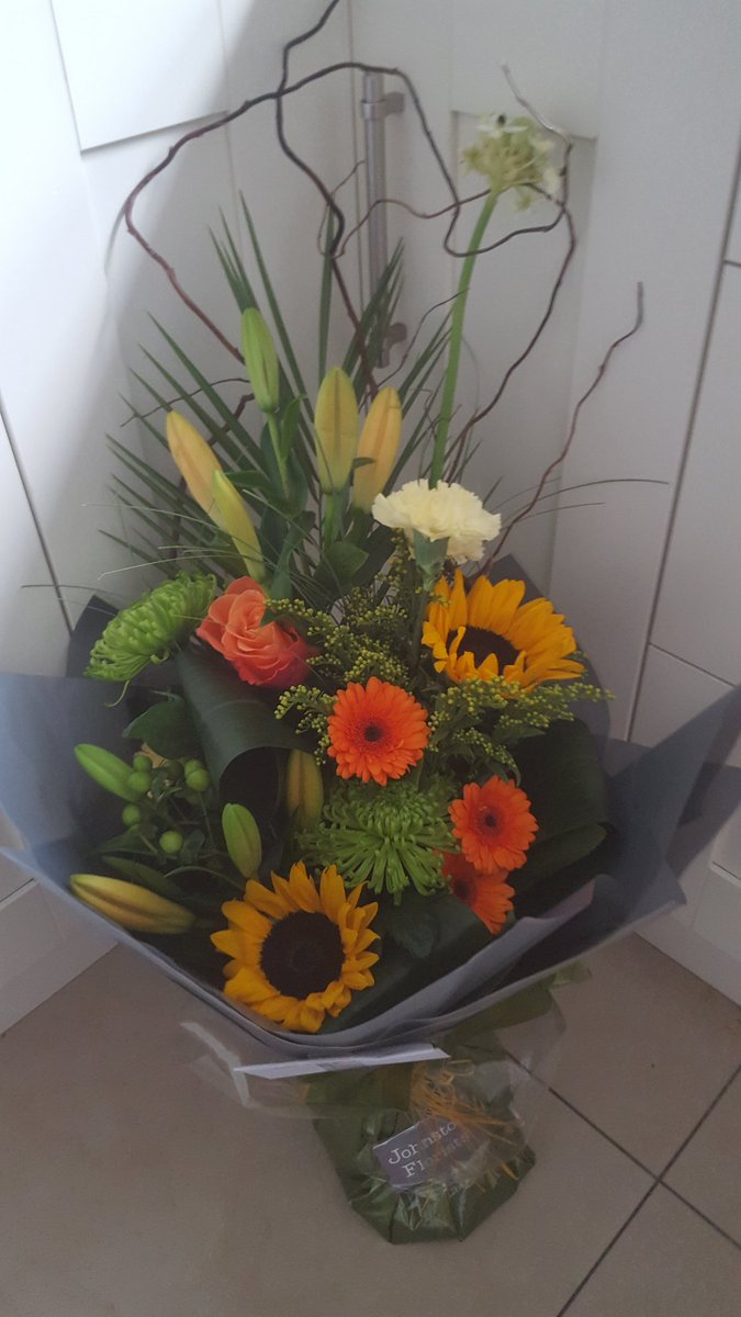 A beautiful surprise on a cold, grey Tuesday. Thank you to a colleague #appreciate A fabulous arrangement from #JohnstonFloristsBangor Sunshine in a vase #spring #thankyou ❤🌻🌷🌾