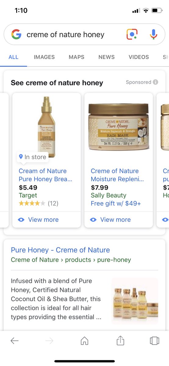 Cream of Nature: Pure Honey hair products.I am in LOVE. My hair was damaged in my avi from Function of Beauty products. Slowly been getting back to my original hair w/ this & Vida Hair Growth [also pictured]