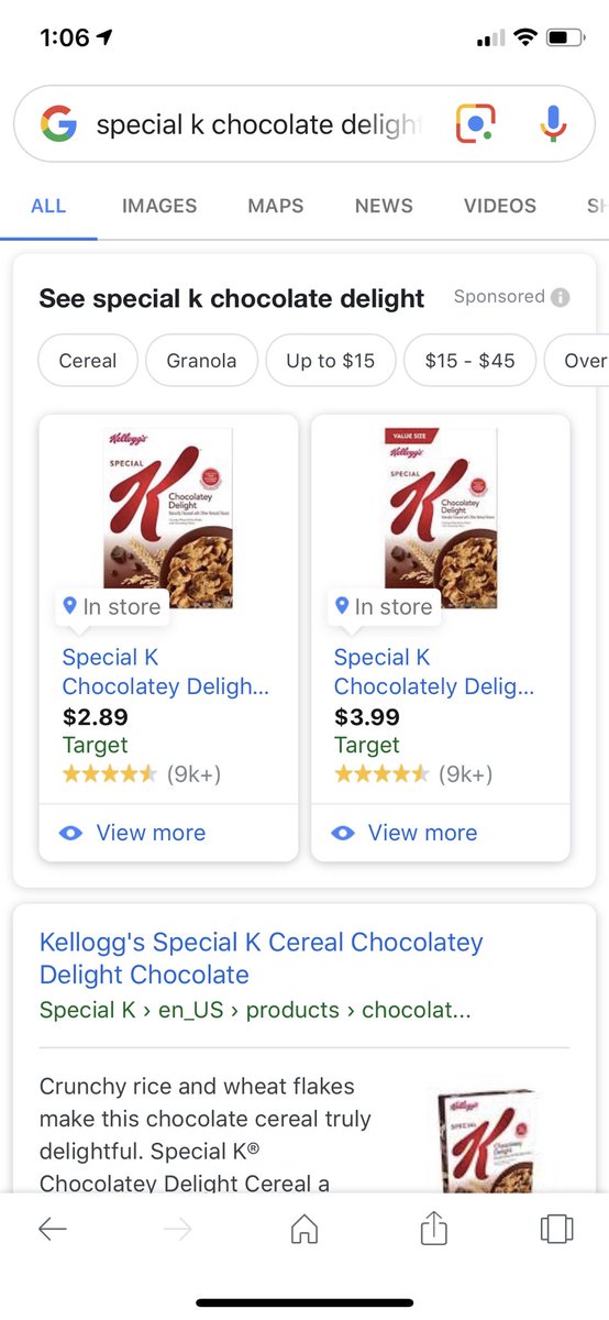 Special K Chocolatey Delight.The ONLY healthy cereal I am willing to eat (besides Cheerios). Bits of chocolate included. Perfect for when you want chocolate, but don’t wanna overdo it. This + coconut milk = 