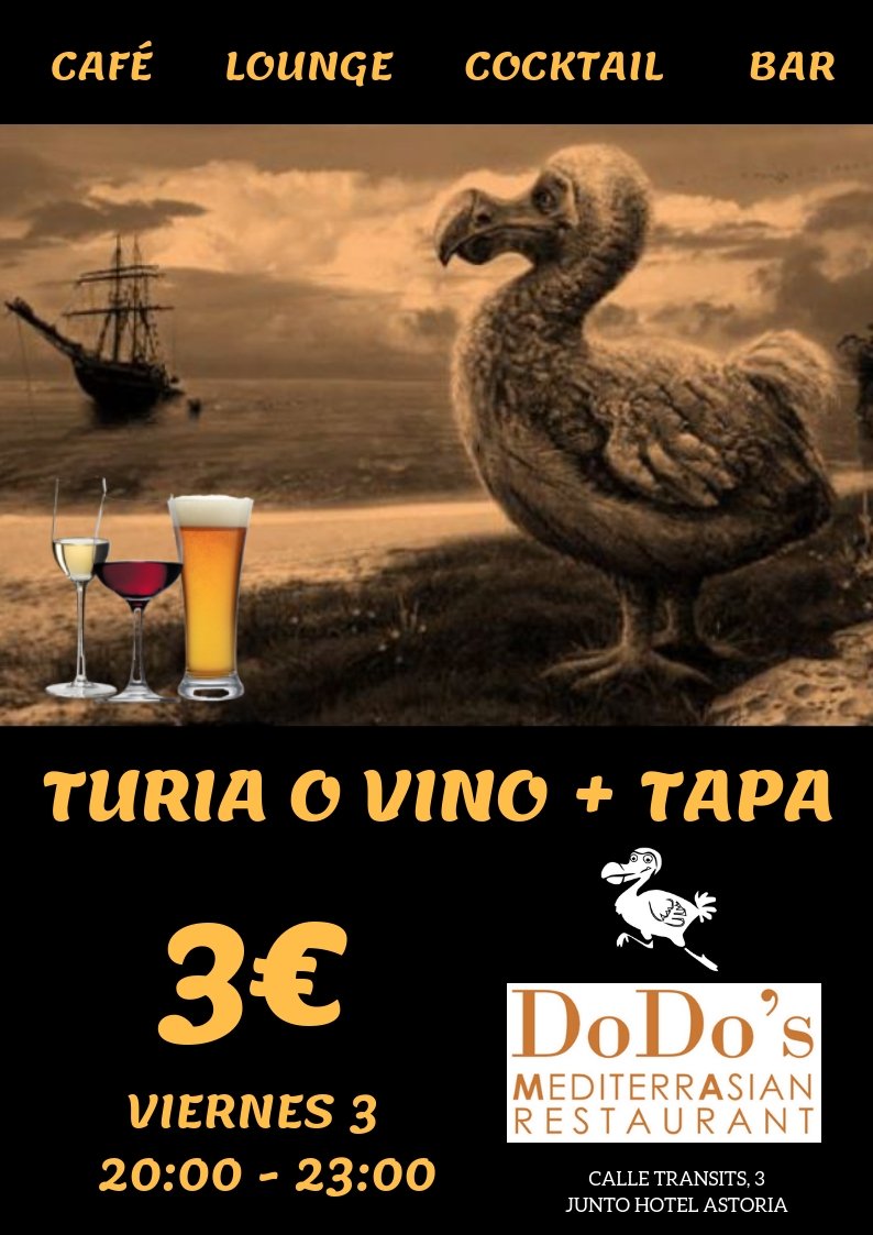 Ya estamos de vuelta.
Ven a vernos el próximo viernes 3 y nos contamos las vacaciones de Pascua 😉
Te esperamos con nuevas y deliciosas tapas acompañadas con una copa de vino o cerveza por sólo 3€.
Be Dodo... Be Happy!!!
CalleTransits, 3 junto Hotel Astoria.